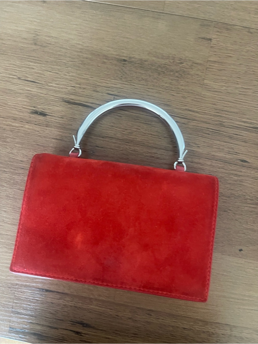 Staud Top-Handle Red Suede Bag